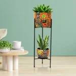 Meebode Round Metal Planters with Double Decker Stand for Indoor Plants on the Floor
