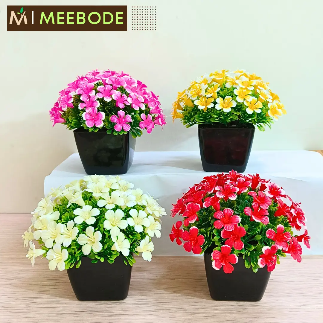 MEEBODE Artificial Bonsai Round Realistic Lifelike Stylish Natural-Looking Fake Plant Tree with Plastic Pot | Versatile Home washroom & Office Decor ( Set of 4) - Image 4