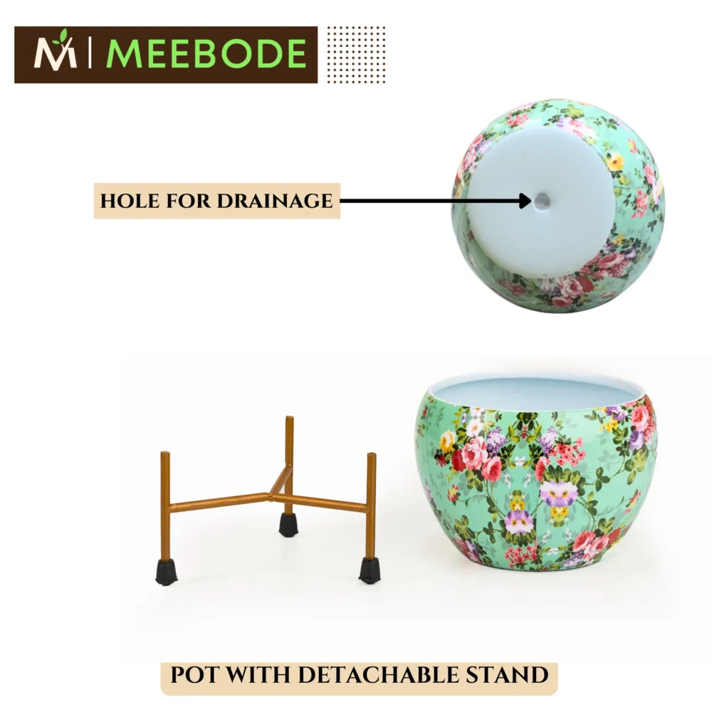 Meebode Sea Green Design Metal Floral Pots & Planters for Home Decor, Living Room, Kitchen, Bedroom, Table Top, Office, Gifting - Image 2