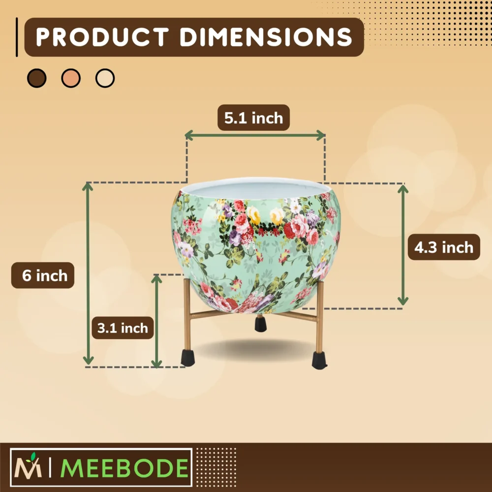 Meebode Sea Green Design Metal Floral Pots & Planters for Home Decor, Living Room, Kitchen, Bedroom, Table Top, Office, Gifting - Image 3