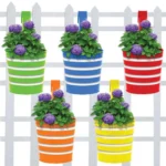 Multicolor Round Ribbed Railing Planters pot for Balcony | Home & Garden Decor | 5 Pcs Set